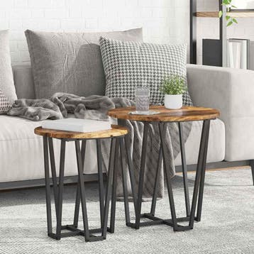 vidaXL Bijzettafelset 2 st Gerookt Eiken en Zwart 50 x 50 x, Huis en Inrichting, Tafels | Bijzettafels, Verzenden, Nieuw