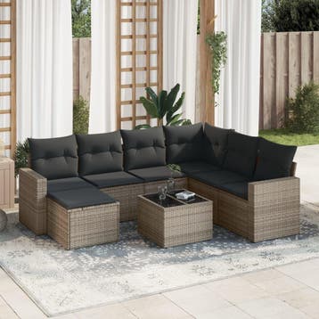 vidaXL 8-delige Loungeset met kussens poly rattan grijs, Verzenden, Nieuw, Loungeset
