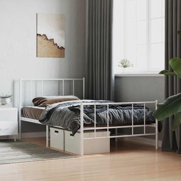 vidaXL Bedframe met hoofd- en voeteneinde metaal wit 80x200, Huis en Inrichting, Slaapkamer | Bedden, Eenpersoons, Verzenden, Wit