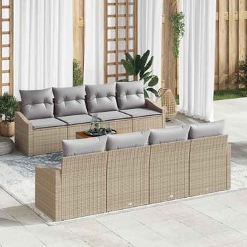 vidaXL Tuinbankenset 9 st Beige poly rattan, Tuin en Terras, Tuinsets en Loungesets, Verzenden, Nieuw, Rotan, Meer dan 8 zitplaatsen