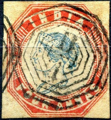 India 1854 - Koningin Victoria, Tweede Uitgave, 4d blauw en, Gestempeld