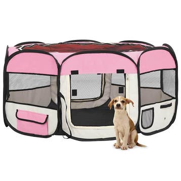vidaXL Hondenren inklapbaar met draagtas 145x145x61 cm roze, Dieren en Toebehoren, Verzenden, Nieuw