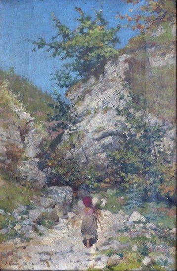 Luigi Cima (1860-1944) - Ecole italienne, Jeune paysanne sur, Antiek en Kunst