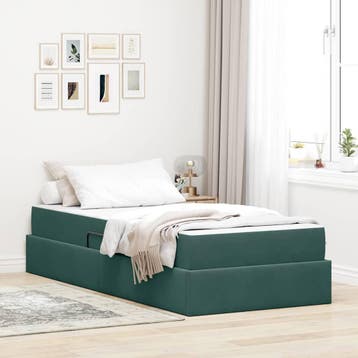 vidaXL Opbergbed met matras met opslag Donkergroen 90 x 200, Eenpersoons, Verzenden, Nieuw, Stof