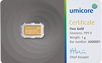1 gram - Goud .999 - Umicore - Verzegeld en met certificaat