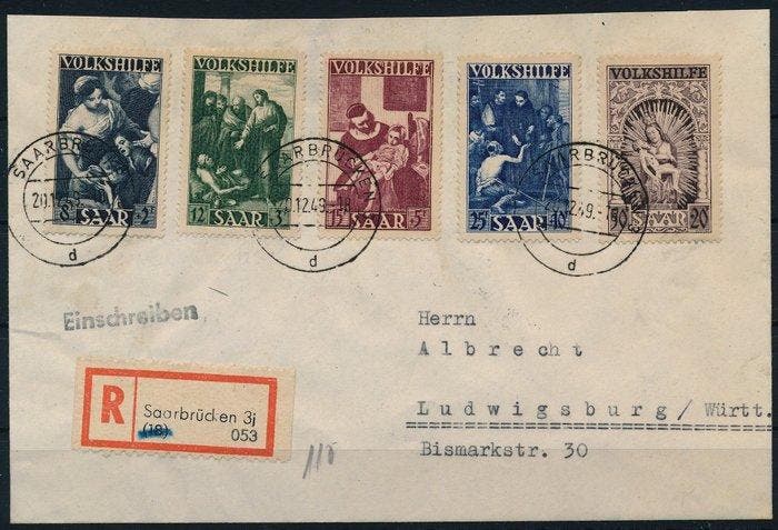 Saarland 1949 - Volkshilfe schilderij, 8 Fr. - 50 Fr. op, Postzegels en Munten, Postzegels | Europa | Duitsland