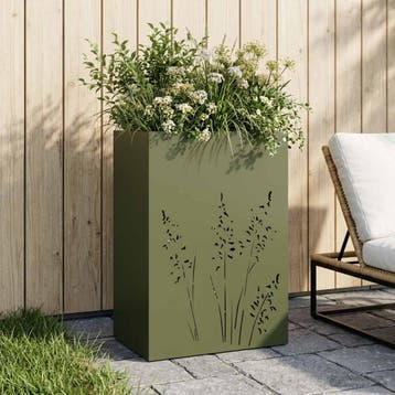 vidaXL Plantenbak Olijfgroen 50 x 30 x 75 cm Koudgewalst, Verzenden, Minder dan 60 cm, Nieuw, Metaal