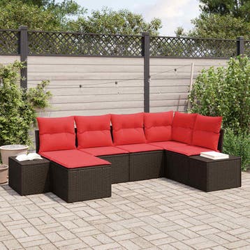 vidaXL Tuin Sofa Set 6 st Bruin en Rood poly rattan, Verzenden, Nieuw, Rotan, 6 zitplaatsen