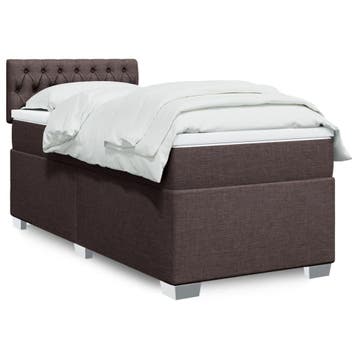 vidaXL Boxspring met matras stof donkerbruin 100x200 cm, 100 cm, Eenpersoons, Bruin, Verzenden