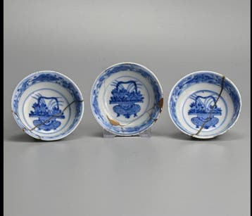 Schotel (3) - rare Chinese Egret marked Kraak porcelain set