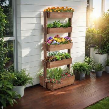 Plantenbak Flora, gelakt hout, met plantenfolie, Verzenden, Nieuw