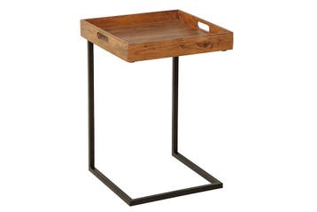 Design bijzettafel CIANO 40cm massief acaciahout zwarte, Ophalen of Verzenden, Nieuw