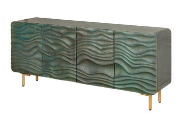 Design Dressoir WAVE 160cm turquoise mangohout massief hout, Huis en Inrichting, Kasten | Dressoirs, Ophalen of Verzenden, Nieuw
