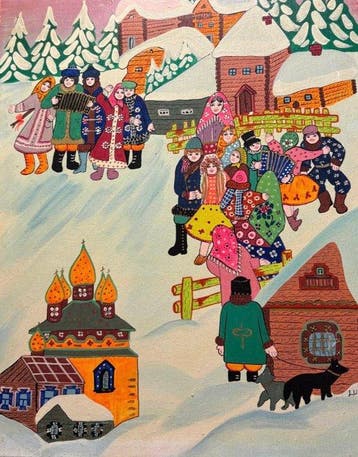 Luba Simanski (1914-2002) - Festa invernale nel villaggio
