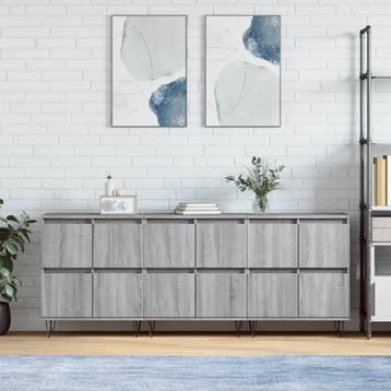 vidaXL Dressoirs 3 st bewerkt hout grijs sonoma eikenkleurig, Huis en Inrichting, Kasten | Dressoirs, Verzenden, Nieuw, Overige houtsoorten