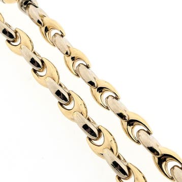 Bicolor gouden schakelcollier (Ketting), Sieraden, Tassen en Uiterlijk, Kettingen, Ophalen of Verzenden, Gebruikt, Overige kleuren