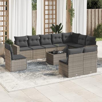 vidaXL 11-delige Loungeset met kussens poly rattan grijs, Verzenden, Nieuw, Loungeset