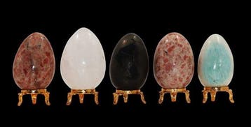 Set van 5 natuurlijke edelstenen eieren - Sunstone,, Verzamelen, Mineralen en Fossielen