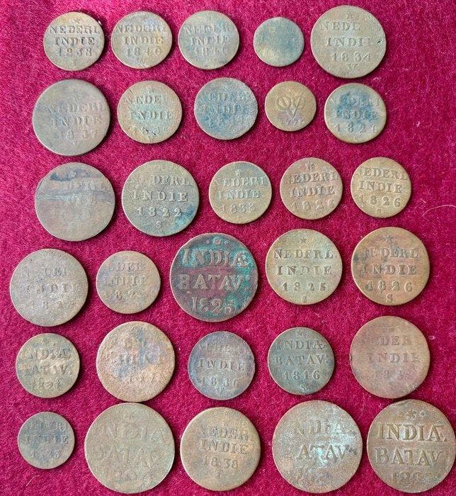 Nederlands-Indië. Willem I. Lot of 30 Copper Coins - Various, Postzegels en Munten, Munten | Nederland