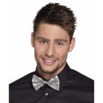 Zilveren vlinderstrikje met zwarte elastiek voor volwassen.., Verzenden, Nieuw