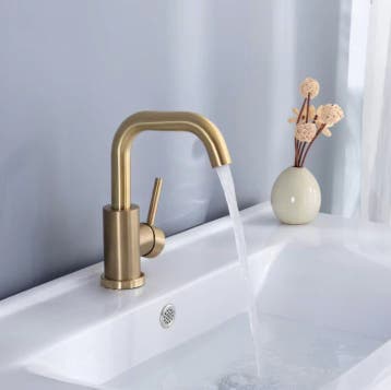 Wastafelkraan Geborsteld Goud - Nieuwe Kraan - 5x17x25cm, Doe-het-zelf en Verbouw, Sanitair, Verzenden, Nieuw, Kraan