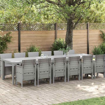 vidaXL Tuin Eetset 13 st Lichtgrijs Polt riet, Verzenden, Nieuw, 3 zitplaatsen