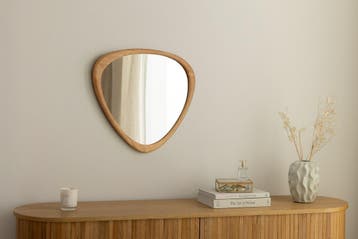 Wandspiegel ORGANIC 65 cm massief hout eikenhoutlook - 48246, Huis en Inrichting, Woonaccessoires | Spiegels, Ophalen of Verzenden