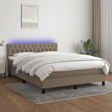 vidaXL Boxspring met matras en LED stof taupe 140x190 cm, Verzenden, Stof, Nieuw, Tweepersoons