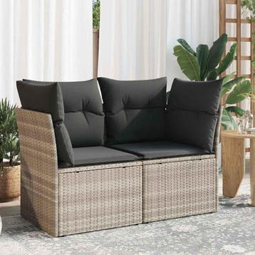 vidaXL Tuinbank 2-zits met kussens poly rattan lichtgrijs, Verzenden, Nieuw