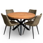 Complete 5 delige eethoek mango incl. stoelen, Huis en Inrichting, Ophalen of Verzenden, Nieuw, 4 tot 6 stoelen