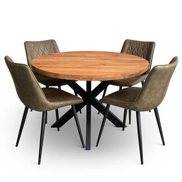 Complete 5 delige eethoek mango incl. stoelen, Ophalen of Verzenden, Nieuw, 4 tot 6 stoelen