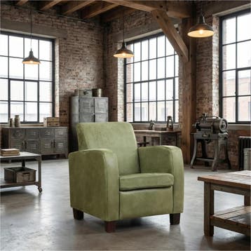 Leren fauteuil Joy - Kenia Olive (olijf) - Poten hout bruin, Huis en Inrichting, Nieuw, Ophalen of Verzenden, Eigentijds, Klassiek, Modern