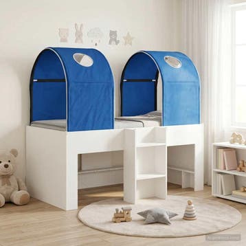 vidaXL Bed met Tunnel 3 st Wit en Blauw Bewerkt hout, Verzenden, Nieuw, Wit, Hout