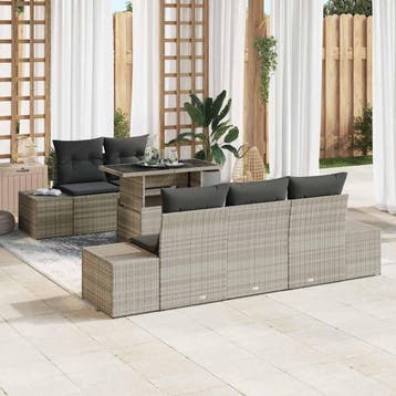 vidaXL Bankstel 6 st Lichtgrijs poly rattan, Verzenden, Nieuw, Rotan, 6 zitplaatsen