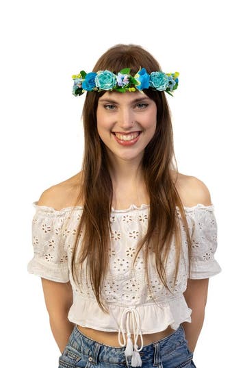KIMU® Glitter Bloemenkrans Haar Rozenkrans Blauw Blauwe Bloe, Kleding | Dames, Ophalen of Verzenden, Nieuw, Carnaval, Accessoires