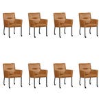 Set van 8 Leren eetkamerstoelen Lucky - Vintage Cognac, Huis en Inrichting, Stoelen, Ophalen of Verzenden, Nieuw, Leer