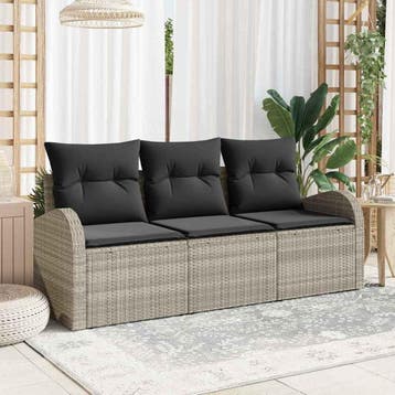 vidaXL Tuin Sofa Set met kussen 3 pcs Lichtgrijs Poly riet, Verzenden, Nieuw, 3 zitplaatsen