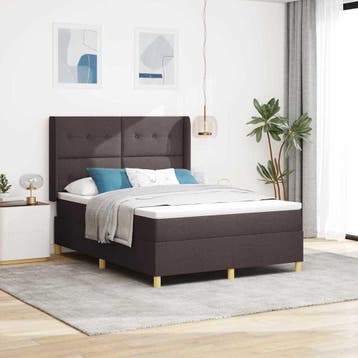 vidaXL Boxspringbed met hoofdeinde Donkerbruin 140 x 190 cm, Verzenden, Nieuw, Bruin, Stof