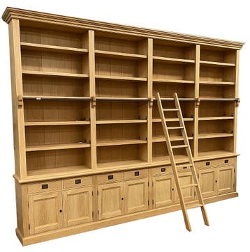 Boekenkast eiken natuur met trap Reeuwijk XXXL 400 x 260cm, Ophalen of Verzenden, Nieuw