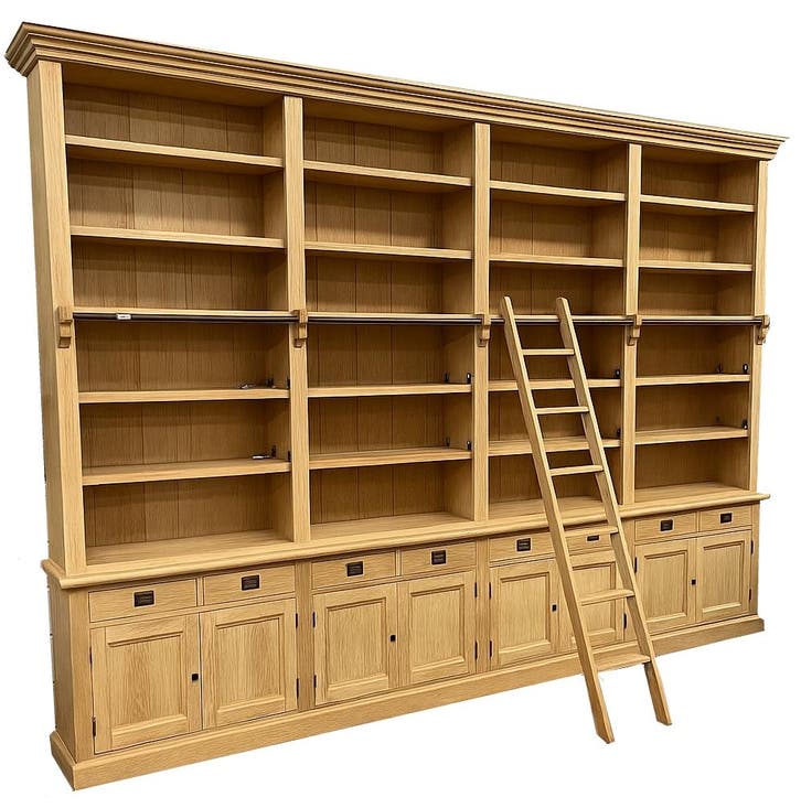 Boekenkast eiken natuur met trap Reeuwijk XXXL 400 x 260cm, Huis en Inrichting, Kasten | Buffetkasten, Ophalen of Verzenden
