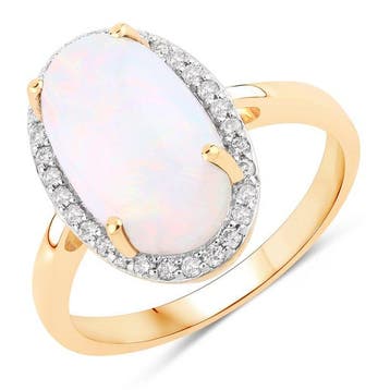 Ring - 14 karaat Geel goud - 3.44ct. tw. Opaal - Diamant -, Nieuw