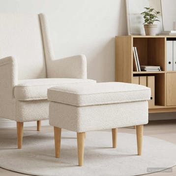 vidaXL Voetenbank Crèmekleurig 55 x 35 x 41 cm Bouclé, Verzenden, Nieuw