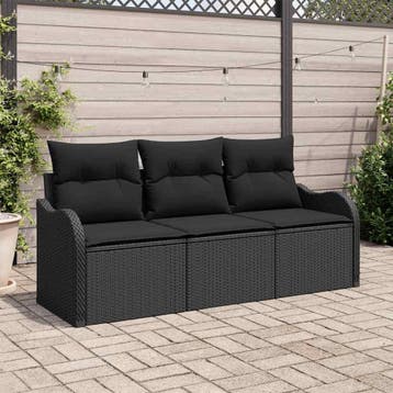 vidaXL Tuin Sofa Set 3 st Zwart Poly riet, Tuin en Terras, Tuinsets en Loungesets, Verzenden, Nieuw, 3 zitplaatsen