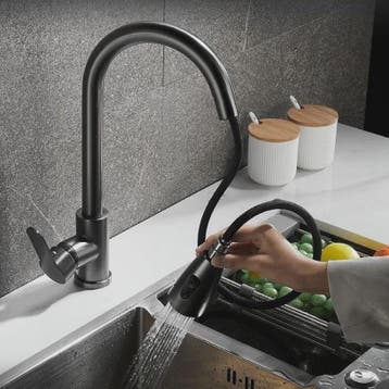 Keukenmengkraan Uittrekbaar - Geborsteld Nikkel & Zwart Roes, Verzenden, Nieuw