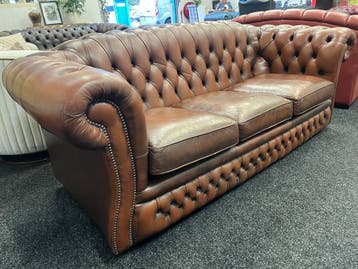 Chesterfield Maarssen ! Bruin Leren Chesterfield 3 zits-Bank, Huis en Inrichting, Ophalen, Gebruikt, CHESTERFIELD, Driepersoons