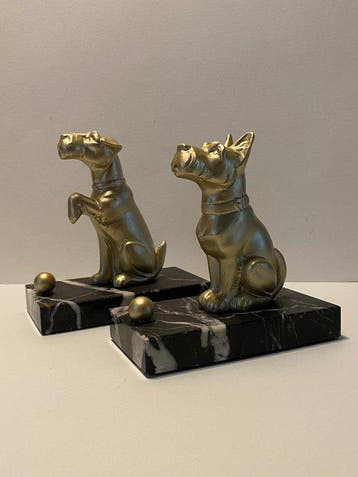 Boekensteunen - art-deco boekensteunen sculptuur hond, Antiek en Kunst