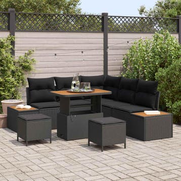 vidaXL Tuinbankenset 8 st 7-Aantal zitplaatsen Zwart, Verzenden, Nieuw, Rotan, 8 zitplaatsen