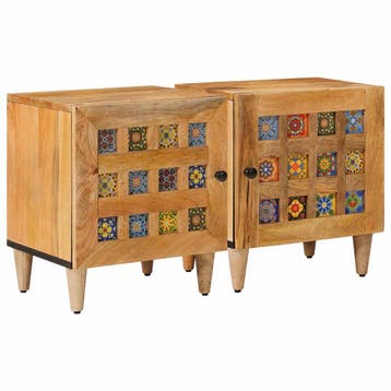 vidaXL Nachtkastje 2 st Naturel 40 x 33 x 46 cm Massief, Minder dan 45 cm, Verzenden, Nieuw, Minder dan 55 cm