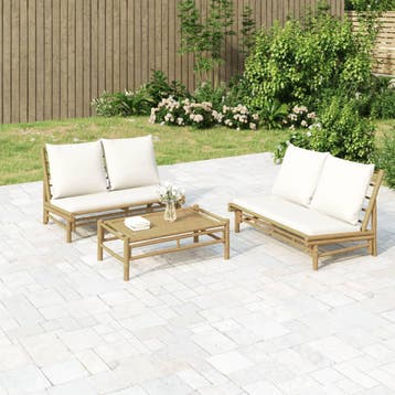 vidaXL 2-delige Loungeset met kussens bamboe crèmewit, Verzenden, Nieuw, Hout, Loungeset
