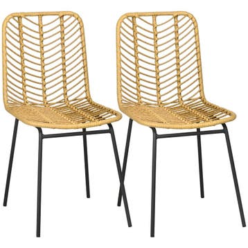 TRUUSK 2-delige Eetkamerstoel Set - Rattan-look - Staal - Ge, Huis en Inrichting, Kasten | Wandmeubels, Verzenden, Nieuw